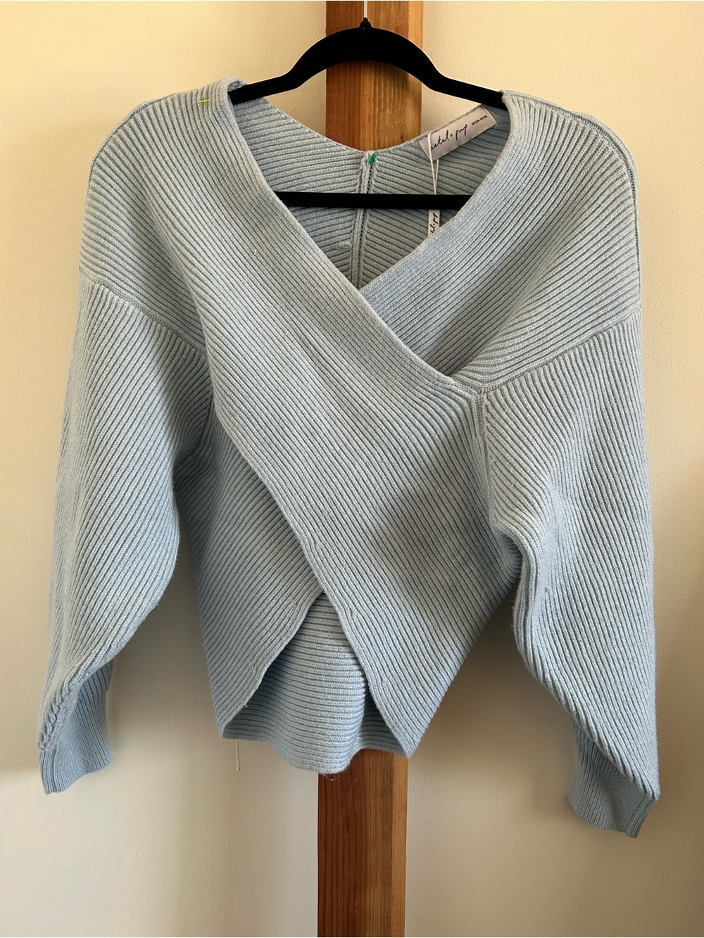 Petal & Pup Pale Blue Ribbed V-Neck Wrap Sweater